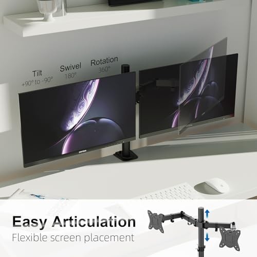 GRIFEMA GB2001A-2 Monitor Mount for 13-27 Inch Flat & Curved Screens, Height Adjustable, Tilt, Swivel, 360° Rotation, 10 Kg per Arm, VESA 75/100 Mm