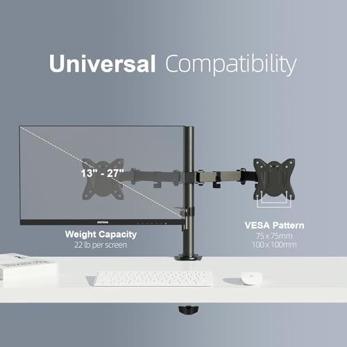 GRIFEMA GB2001A-2 Monitor Mount for 13-27 Inch Flat & Curved Screens, Height Adjustable, Tilt, Swivel, 360° Rotation, 10 Kg per Arm, VESA 75/100 Mm