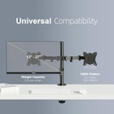 GRIFEMA GB2001A-2 Monitor Mount for 13-27 Inch Flat & Curved Screens, Height Adjustable, Tilt, Swivel, 360° Rotation, 10 Kg per Arm, VESA 75/100 Mm