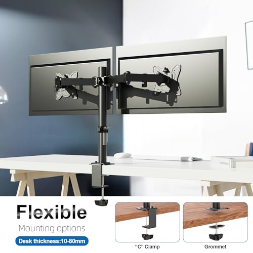 GRIFEMA GB2001A-2 Monitor Mount for 13-27 Inch Flat & Curved Screens, Height Adjustable, Tilt, Swivel, 360° Rotation, 10 Kg per Arm, VESA 75/100 Mm