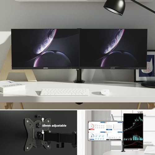 GRIFEMA GB2001A-2 Monitor Mount for 13-27 Inch Flat & Curved Screens, Height Adjustable, Tilt, Swivel, 360° Rotation, 10 Kg per Arm, VESA 75/100 Mm