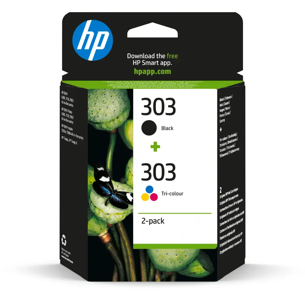 [3YM92AE] Pack de 2 cartouches authentiques d'encre noire/trois couleurs HP 303