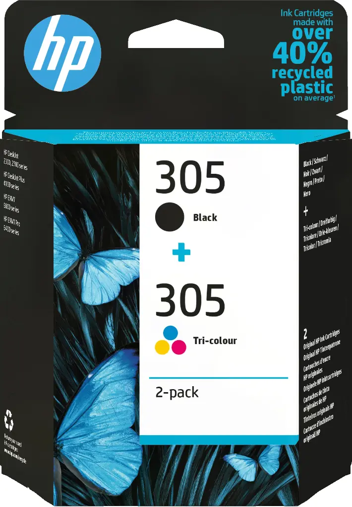 Pack de 2 cartouches d'encre authentiques HP 305 3 couleurs / noir