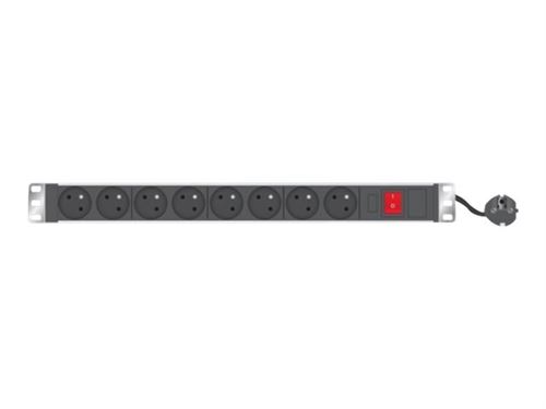 Lanview 19" rack mount power strip, 1U, 2m, 10A, with 8 x French Type E schuko socket