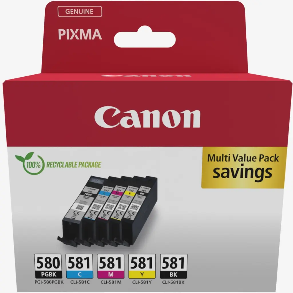 [2078C007] Multipack de cartouches d'encre pigmentée Canon PGI-580BK/CLI-581 BK/C/M/Y