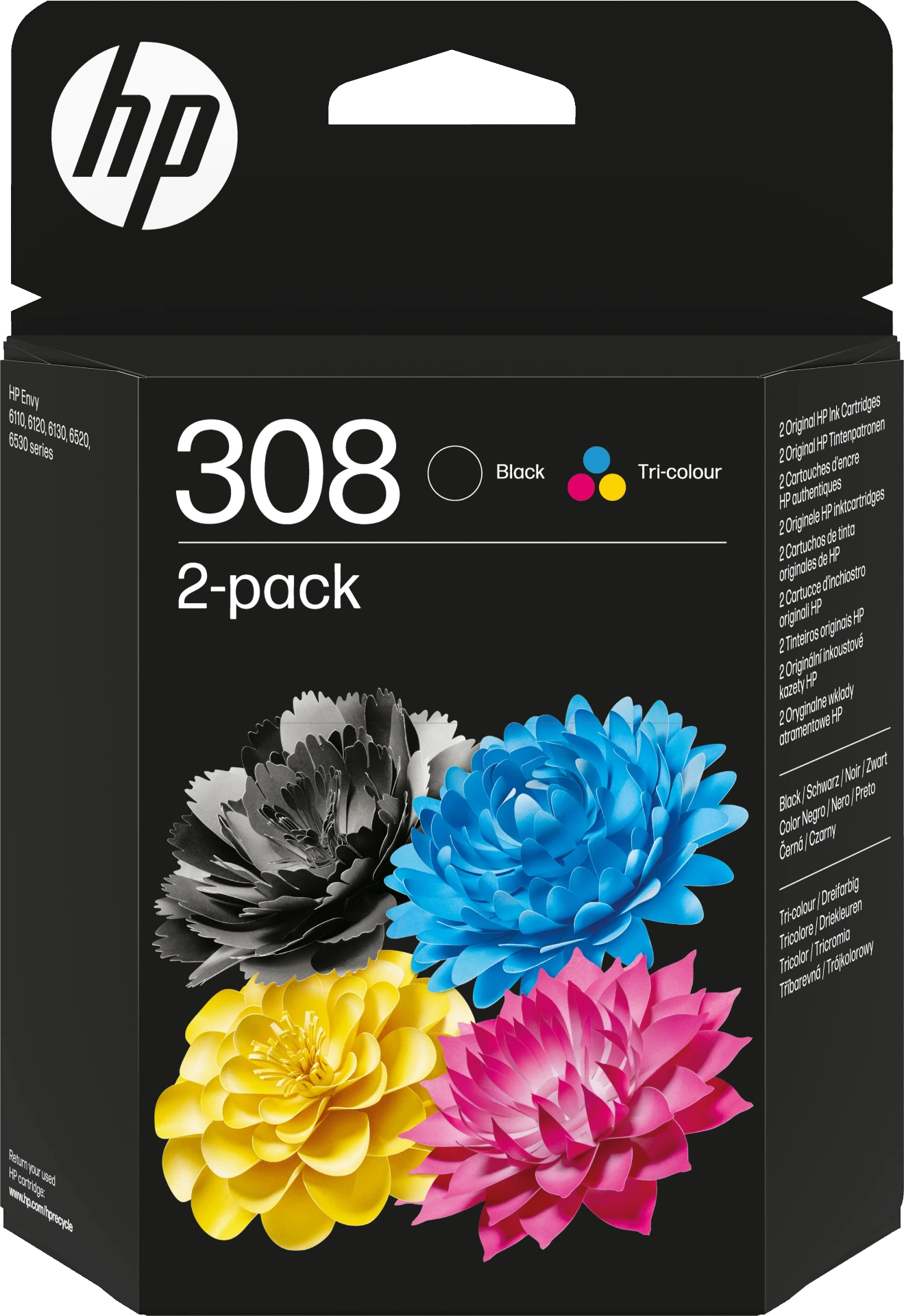 [6L6S6UE] HP 308 Pack de 2 cartouches d’encre authentiques Noir/Trois couleurs