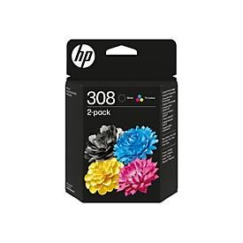 [6L6S6UE] HP 308 Pack de 2 cartouches d’encre authentiques Noir/Trois couleurs