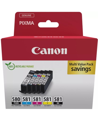 Multipack de cartouches d'encre pigmentée Canon PGI-580BK/CLI-581 BK/C/M/Y